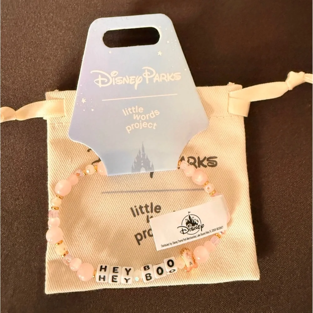 Disney Little Words Bracelet “Hey Boo” Halloween Minnie Mouse Pink Ghost Charm